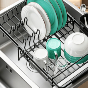 Expandable In-Sink Dish Rack (Includes Cutlery Caddy) – Space-Saving Design (Black)