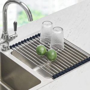 Foldable Roll-Up Stainless Steel Dish Rack – Multi-functional Over-the-Sink Drying Mat