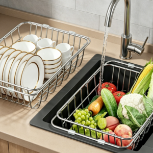 In-Sink Expandable Dish Rack – Stainless Steel Construction with Non-Slip Protection