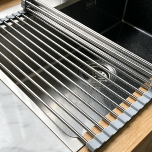 Roll-Up Stainless Steel Dish Rack – Portable Over-the-Sink Drying Mat (Gray)