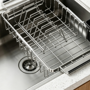 Rustproof Expandable In-Sink Dish Rack – Stainless Steel Material (Integrated Utensil Storage)
