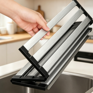 Foldable Roll-Up Sink Drying Mat – Stainless Steel Kitchen Organizer