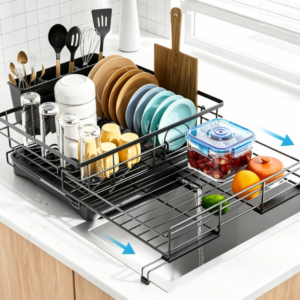 The Expandable Dish Rack – Minimalist Black Stainless Steel Design