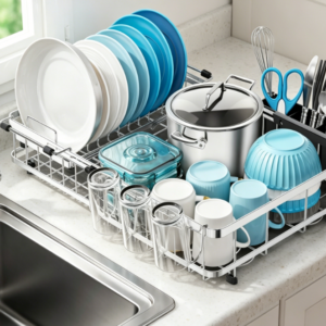 High-Capacity Dish Rack Set – Includes Absorbent Mat and Detachable Drip Tray/Rack