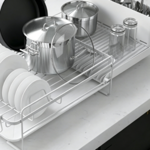 Multi-Functional Telescopic Dish Rack (Rust-Resistant Design) — Includes Cutlery & Cup Holders (White)