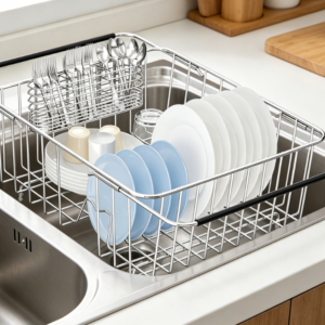 Large Telescopic In-Sink Dish Rack — Rust-Resistant Stainless Steel Dish & Bowl Organizer