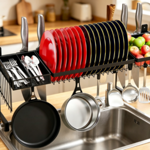 Wall-Mounted In-Sink Dish Rack — High-Capacity Stainless Steel Kitchen Organizer