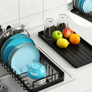 Expandable In-Sink Dish Rack – Compact Plate & Cutlery Holder (Includes Silicone Drip Tray)