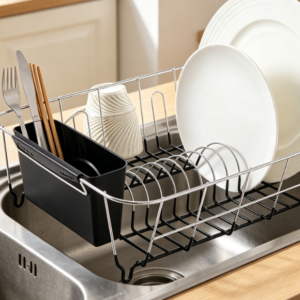 2-Piece Dish Rack Set (Includes Cutlery Caddy) – Fits Most Sink Sizes